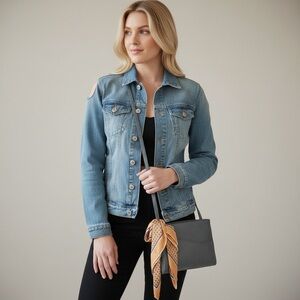 Chic Blue Vegan Leather Shoulder Bag with Vintage Scarf Detail